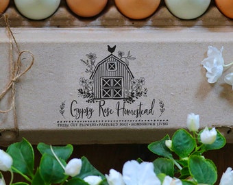 Farmhouse Rubber Stamp - Egg Carton Stamp - Barn Stamp - Chicken Coop Stamp - Fresh Chicken Eggs - Chicken Custom Stamp - Floral Egg Stamp