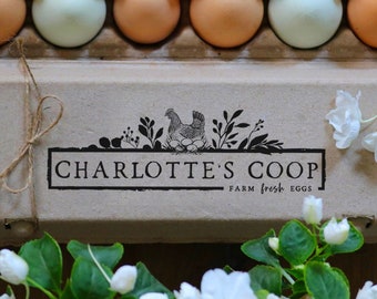 Custom Rubber Stamp - Egg Carton Stamp - Floral Chicken Stamp - Fresh Chicken Eggs - Farm Fresh Eggs Stamp - Floral Egg Carton Stamp