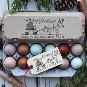 Sello de Navidad de la granja - Sello de cartón de huevos de Navidad - Sello de pollo de burro - Sello de cartón de huevos - Sello de granja personalizado - Sello de feliz Navidad