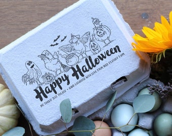 Trick Or Treat Chicken Halloween Rubber Stamp - Pumpkin Farm Stamp - Happy Halloween Chicken Rubber Stamp - Halloween on the Farm Stamp