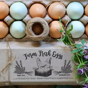 Farm Fresh Egg Stamp - Custom Rubber Stamp - Egg Carton Stamp - Chicken Farm Stamp - Lavender Stamp - Herb Stamp