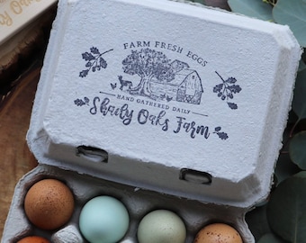 Oak Tree and Barn Customizable Egg Carton Stamp -Rubber Stamp - Farm Stamp - Goat Stamp - Chicken Egg Custom Stamp - Farm Fresh Eggs