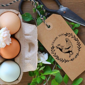 Flor Corona pollo huevo cartón sello de goma - gracias sello de la granja - sello de pollo - granja huevos frescos - sello de cartón de huevo de granja