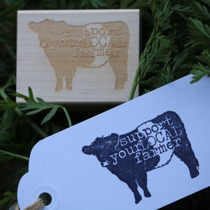 Cow Support Your Local Farmer Rubber Stamp - Egg Carton Stamp - Farming Stamp - Cow Stamp - Local Farmer Stamp