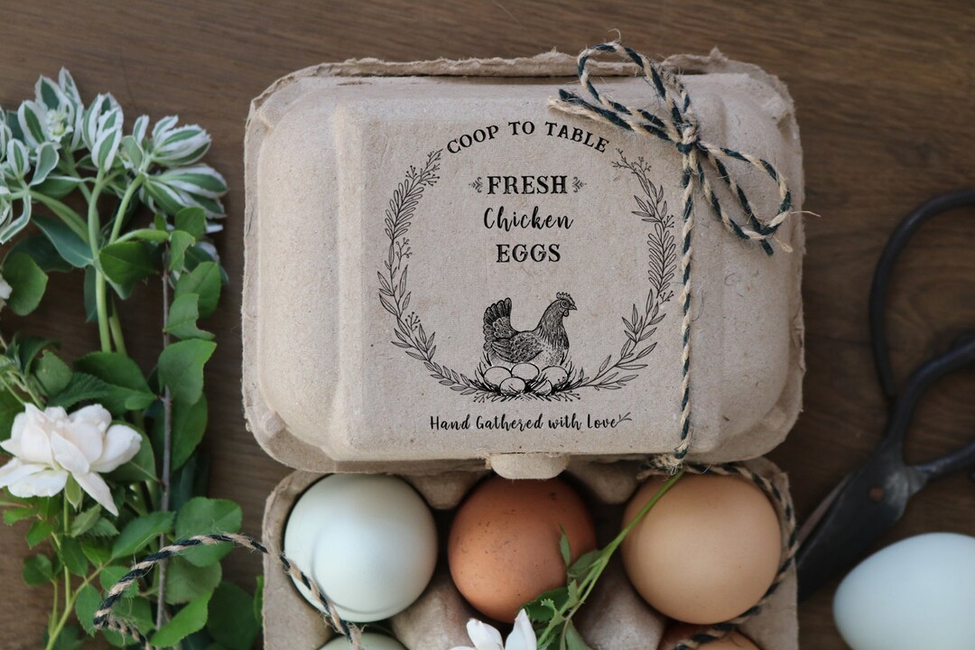 Chicken Accessories Personalized Egg Carton Stamp - Custom Rubber Stamp For Farm Fresh Eggs (2x2 Inch) Rubber Stamps