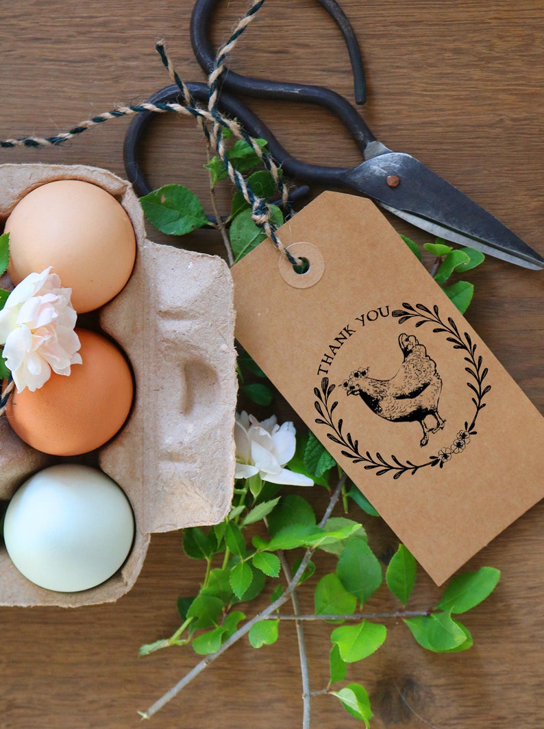 Flower Crown Chicken Egg Carton Rubber Stamp Thank You Farm Stamp Chicken Stamp Farm Fresh Eggs Farmhouse Egg Carton Stamp image 1