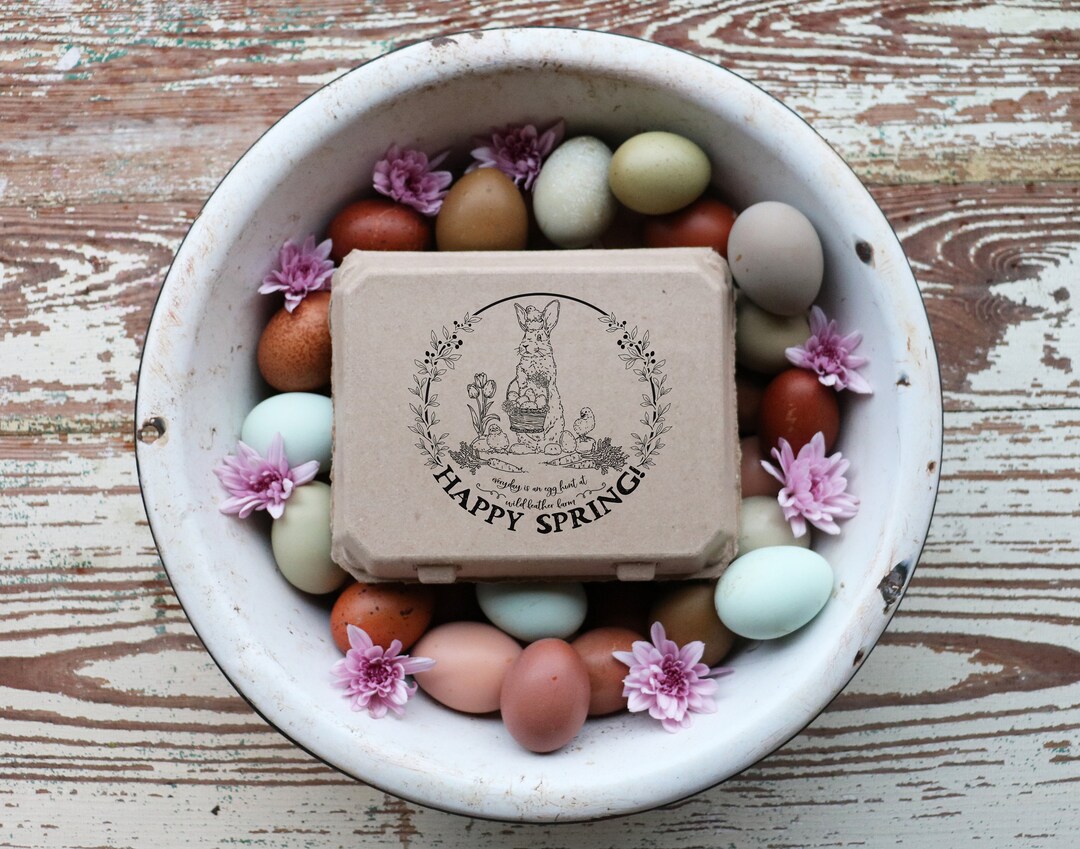 Happy Spring Personalized Rubber Stamp - Easter Egg Carton Stamp - Farm ...