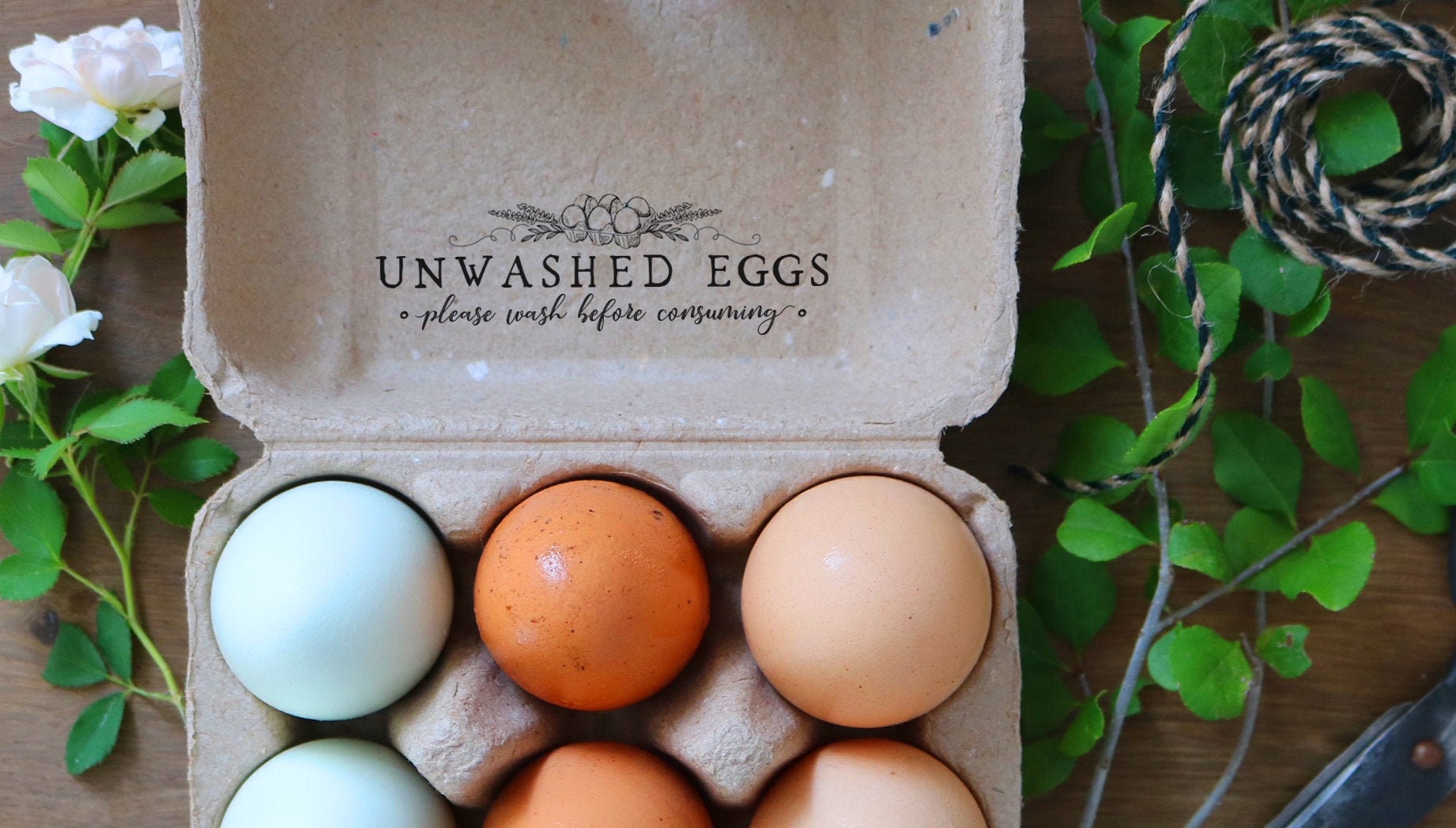 Farm Fresh Eggs with Chicken in Nesting Box Rubber Stamp – Wild Feather Farm