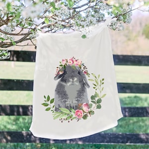Rabbit Flour Sack Tea Towel - Nonbleached Tea Towel - Floral Bunny Tea Towel - Farmhouse Kitchen - Bunny Decor - Rabbit Gift - Kitchen Gift