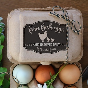 Sello de goma personalizado - Sello de cartón de huevo - Sello de granja - Huevos de pollo frescos - Sello personalizado de pollo - Huevos frescos de la granja