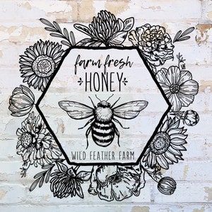 Farm Fresh Honey Custom Rubber Stamp Honey Bee Stamp Farmers Market Stamp Raw Honey Rubber Stamp Floral Farm Stamp image 3