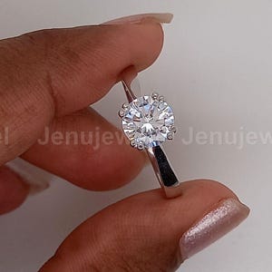 1.25 CT Round Cut Moissanite Solitaire Ring in 14K White Gold, Engagement Ring with Pinched Shank & Double Prongs, Handmade Anniversary Gift