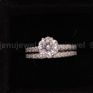 2 CT Moissanite Bridal Ring Set: 14K White Gold Wedding Stacking Ring