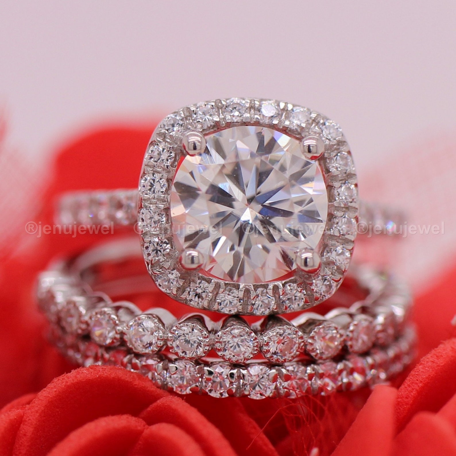 Solid 14K White Gold Bridal Set Ring/Certified Moissanite Etsy