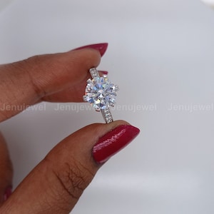 Moissanite Engagement Ring, 2.20 CT Round Cut Hidden Halo Ring, Solid 14K White Gold Ring, Promise Ring For Her, Perfect Anniversary Gift