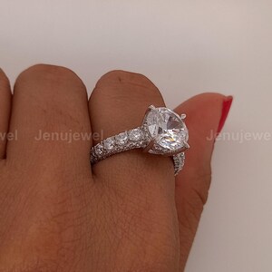 Moissanite 3 CT Round Cut Solitaire Accent Ring, Solid 14K White Gold Engagement Ring, Diamond Ring for Wedding, Anniversary Gift for Her