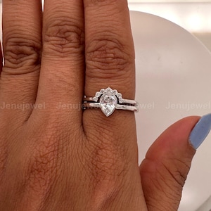 Timeless 1.50 CT Pear Moissanite Bridal Ring Set, 14K Solid White Gold Wedding and Engagement Ring Set, Promise & Proposal Ring Gift for Her