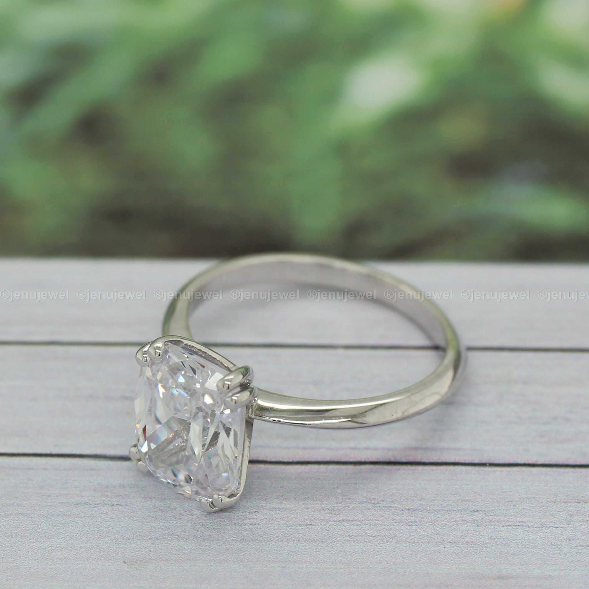 2 CT Antique Cushion Cut Moissanite Engagement Ring, Elongated Cushion Cut Ring, Moissanite