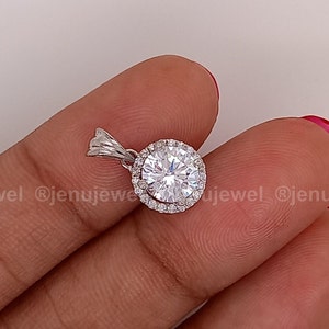 Round Cut Moissanite Halo Pendant, Solid 14K White Gold Pendant, 1.20 CT Diamond Pendant, Anniversary Gift for Her, Handmade jewelry