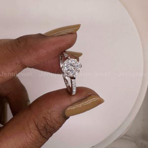Moissanite Solitaire Accent Ring, Round Diamond 1.50 CT 14K Solid White Gold Engagement Ring, Wedding Ring, Proposal Ring, Anniversary Gift