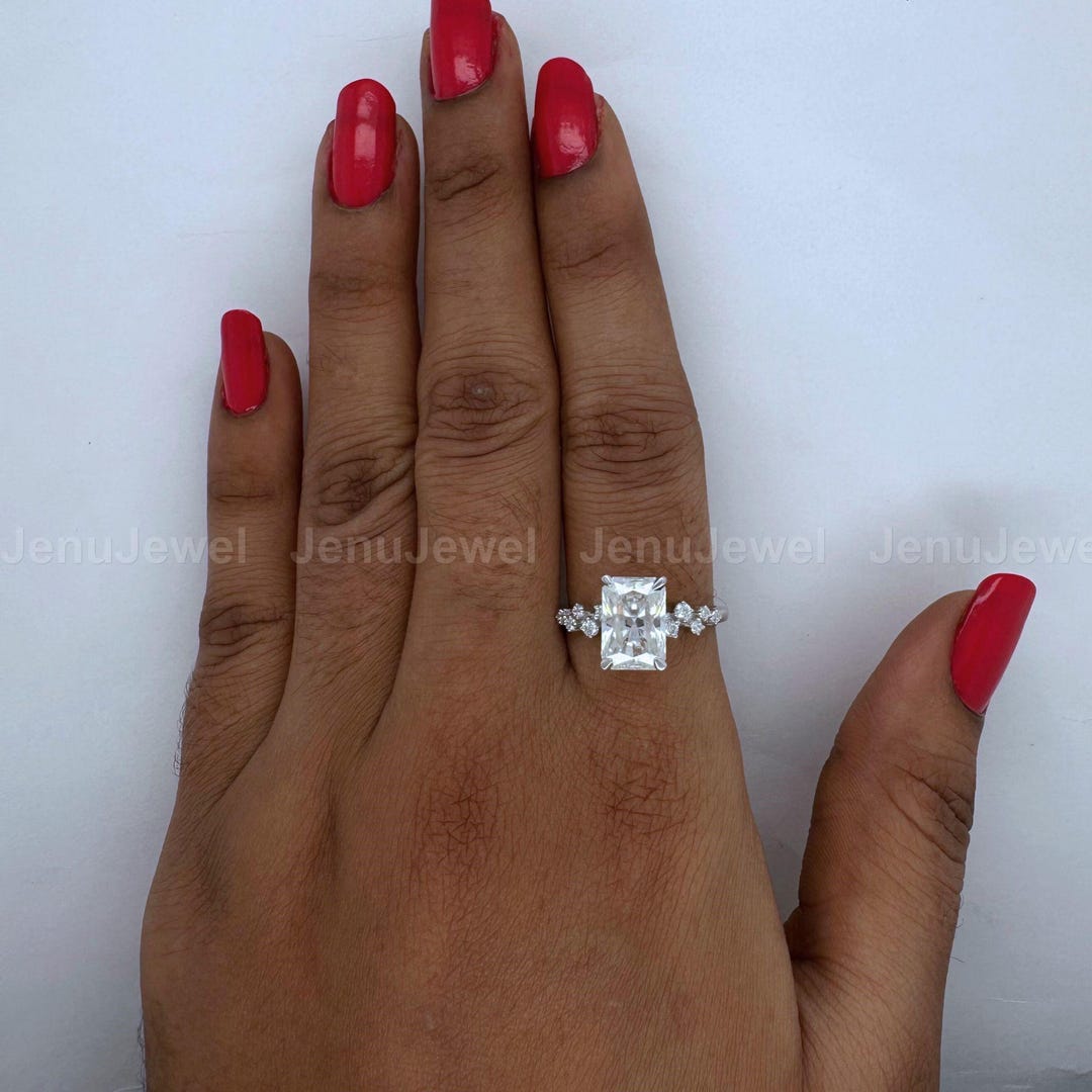 Radiant Cut Moissanite Hidden Halo Engagement Ring: 14K White Gold - Etsy