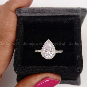 Moissanite 2.50 CT Halo Engagement Ring, Solid 10/14K White Gold Ring, Pear Cut Diamond Wedding Ring, Anniversary Gift Ring, Women&#39;s Ring