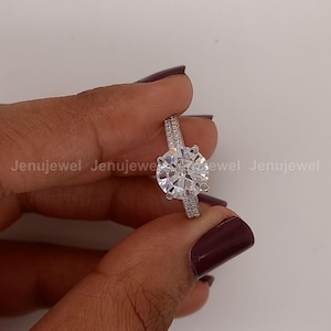 Round Cut 2.20 CT Hidden Halo Ring, Moissanite Engagement Ring, Solid 14K White Gold Promising Ring, Customized Special Occasional Jewelry