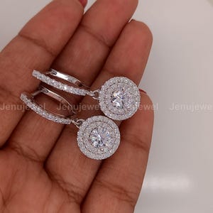 Moissanite Dangle Earrings, 2.95 CT Round Cut 14K White Gold Wedding Earrings, Perfect Anniversary Gift For Wife, Custom Latch Back Earrings