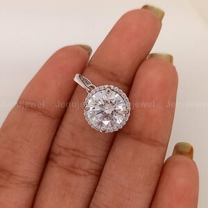 Moissanite Halo Pendant in Solid 14K White Gold Pendant, 2.20 CT Round Cut Diamond Pendant, Wedding Anniversary Gift, Custom Pendant For Her