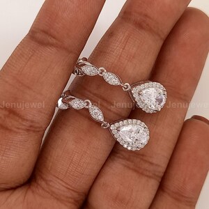 2.50 CT Moissanite Drop & Dangle Push Back Earrings, 14K White Gold Earrings, Diamond Wedding Earrings, Anniversary Gift Earrings For Her.