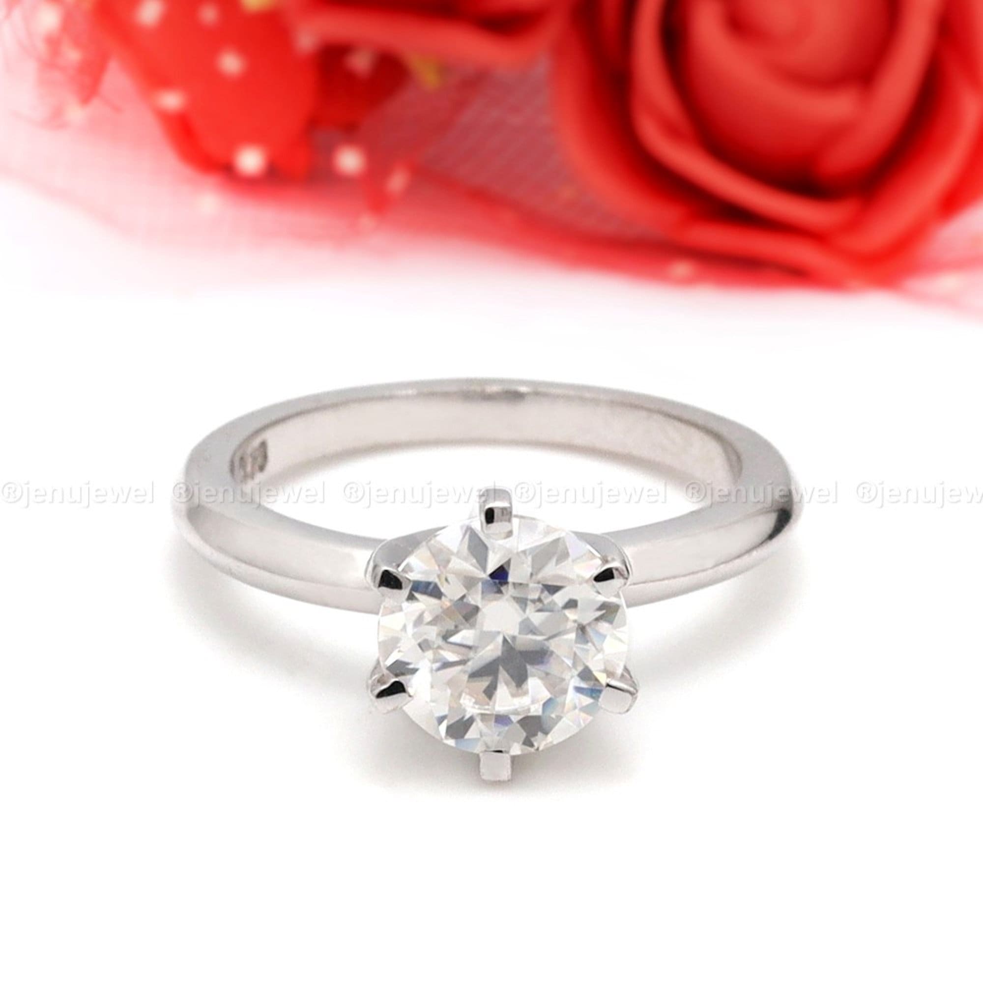 1.50CT VVS1 Round Moissanite 2 Tone Classic Engagement Ring Solid 14k White Gold 