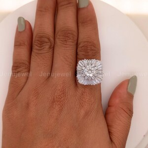 3 CT Moissanite Art Deco Engagement Ring, Round Diamond Ring, Solid 14K White Gold Wedding Ring, Unique Anniversary Gift, Handmade Jewelry