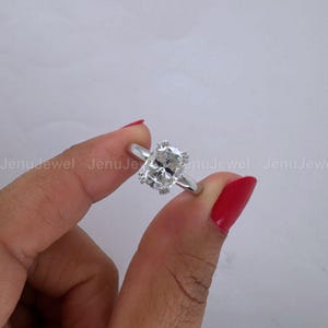 2.40 CT Elongated Cushion Moissanite Engagement Ring: 14K White Gold 3-Prong Solitaire