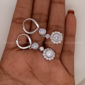 Moissanite Drop Earrings: 3.50 CTW, 14K White Gold Lever Back