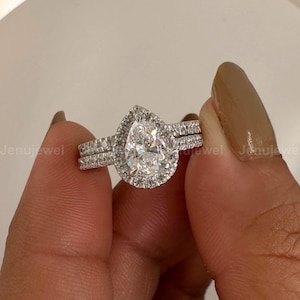 2 CT Birnenschliff Moissanit Brautring Set, Diamant Hochzeit Verlobungsring, 14K Gold Braut Trauring Set, Jubiläum Versprechen Ring Geschenk