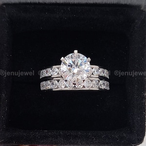 2.5CT Round Cut Moissanite Bridal Set Engagement Ring, Solid 14K White Gold Ring Set, Moissanite Wedding Ring Set For Her, Personalized Gift