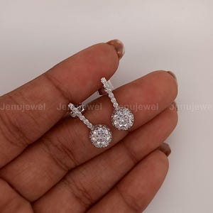2.20 CT Moissanite Dangle Earrings, Round Cut Earrings, 14K White Gold Wedding Earrings, Anniversary Gift Earrings, Everyday Wear Earrings