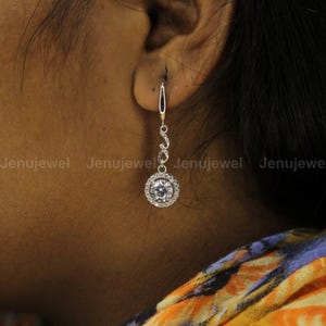 3CT Moissanite Round Dangle Earrings, Solid 14K White Gold Hook Back, Personalized Wedding Jewelry, Birthday & Anniversary Personalized Gift