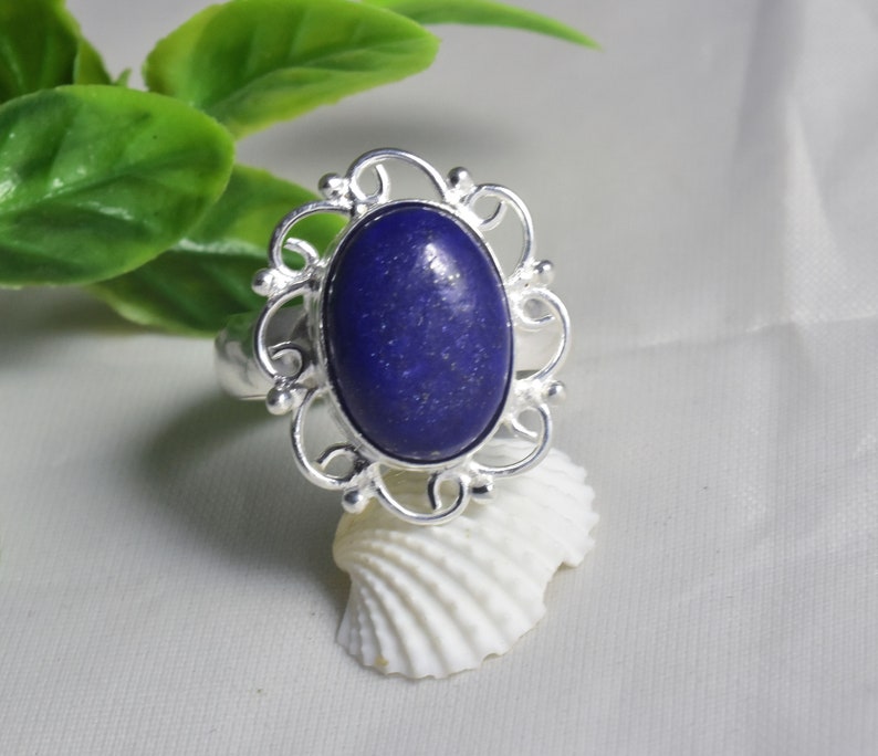Engagement Lapis Lazuli Silver Ring,Fashion Silver Ring,Gemstone Ring,Round Flat Stone Christmas Gift,Minimalist Lapis Lazuli Silver Ring,