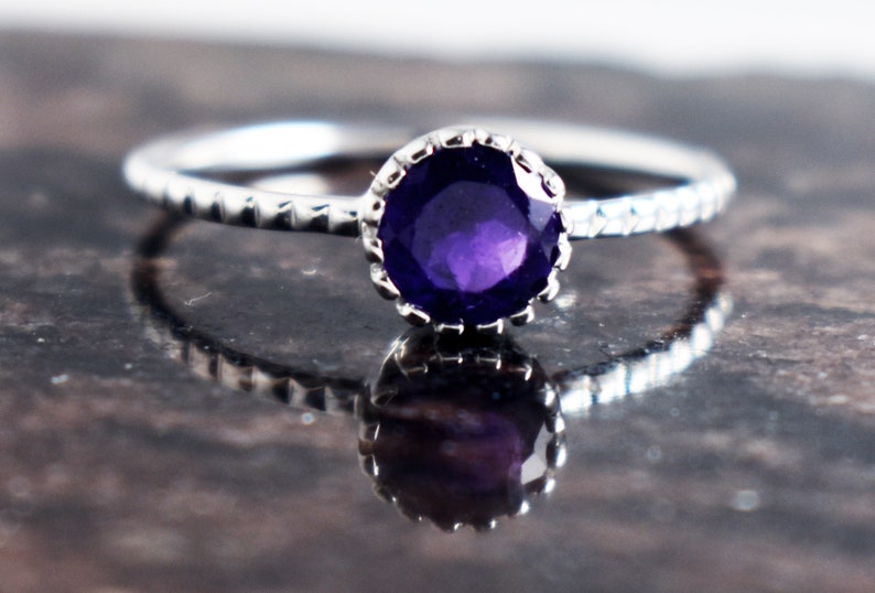 InshineJewelsSterlingSilverRing,Februaryring,Gemsstone Ring,Stacking Ring,Purple Ring,SilverDaintyRing,AmetyhystEngagement Ring,WhiteRhodium