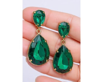 Pear Emerald Earrings,Multi Stone Green Gemstone Earrings,Unique May Birthstone Earrings,Silver Or Vermeil Earrings,Women's Bridesmaid Gifts