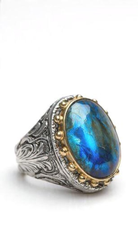 Oval Labradorite Ring,Silver Gemstone Designer Ri… - image 5