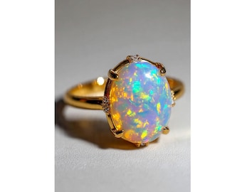 Natural Ethiopian Opal Ring, Oval Gemstone,925 Sterling Silver,Handmade rainbow opal ring Vintage Opal Ring,Fire Opal Ring,Solid Silver Ring