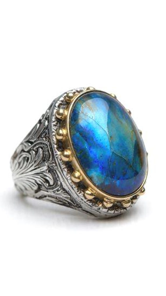 Oval Labradorite Ring,Silver Gemstone Designer Ri… - image 6