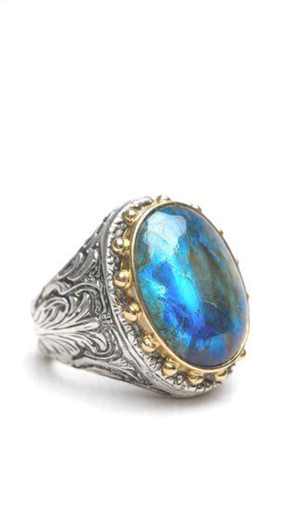 Oval Labradorite Ring,Silver Gemstone Designer Ri… - image 3