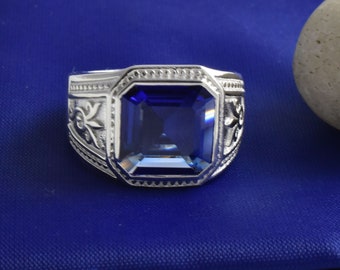 925 Sterling Silver Created Iolite Ring Minimalist Ring Handmade Ring Stackable Ring Statement Ring Promise Ring Octagon Ring Men Ring.