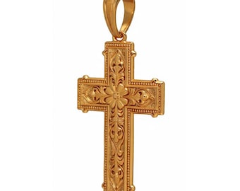 Antique Silver Cross Pendant Floral Ornate Cross Pendant, Flower Spiritual Religious Brass Cross Pendant, Cross Necklace, Cross Charm Gift