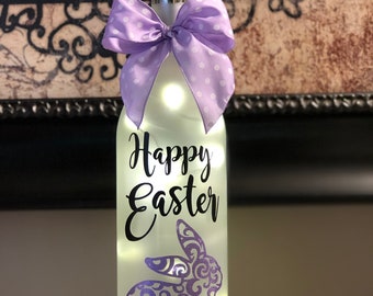 Happy Easter Lighted Wine Bottle