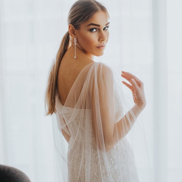 Silk style bridal cape - Wedding veil cape - Bridal cape veil - English net Cape veil - Cathedral cape veil Draped bridal cape - plain Anna