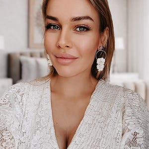 Flower Earrings dangle, Wedding hoop Earrings Flowers Earrings for Wedding Unique Bridal Earrings, Boho Bridal Earrings Long Floral Earrings